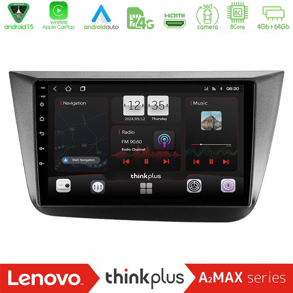 Lenovo Thinkplus A2MAX Series 8Core Android15 4+64GB  Seat Altea 2004-2015 Navigation Multimedia Tablet 9"