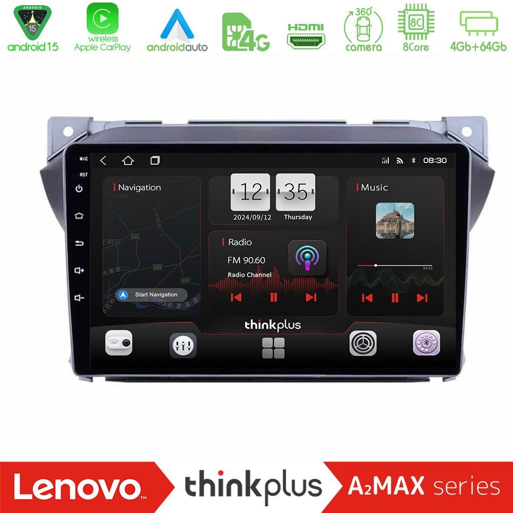 Lenovo Thinkplus A2MAX Series 8Core Android15 4+64GB  Suzuki Alto amp; Nissan Pixo Navigation Multimedia Tablet 9"