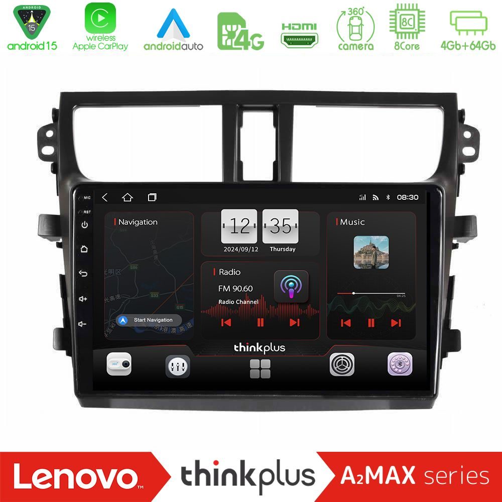 Lenovo Thinkplus A2MAX Series 8Core Android15 4+64GB  Suzuki Celerio 2014-2020 Navigation Multimedia Tablet 9"