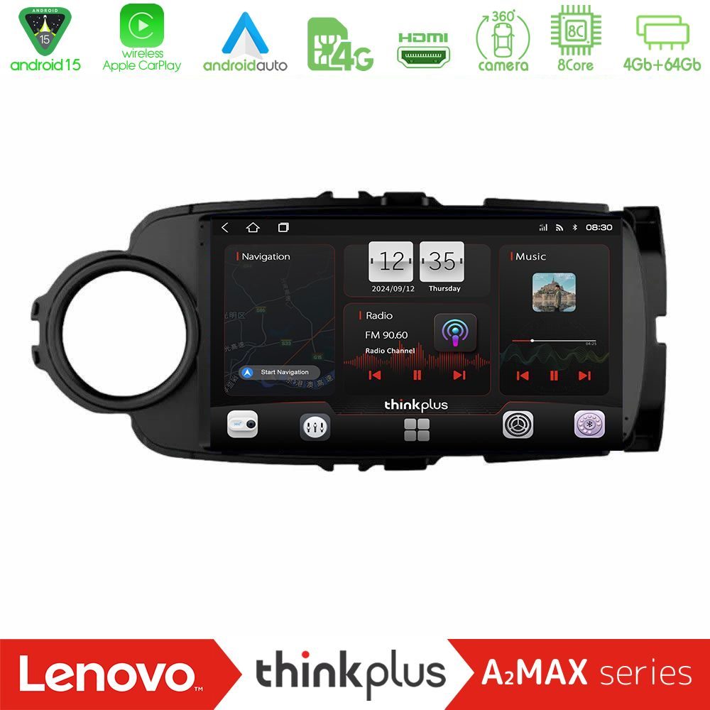 Lenovo Thinkplus A2MAX Series 8Core Android15 4+64GB  Toyota Yaris Navigation Multimedia Tablet 9" (Μαύρο Χρώμα)