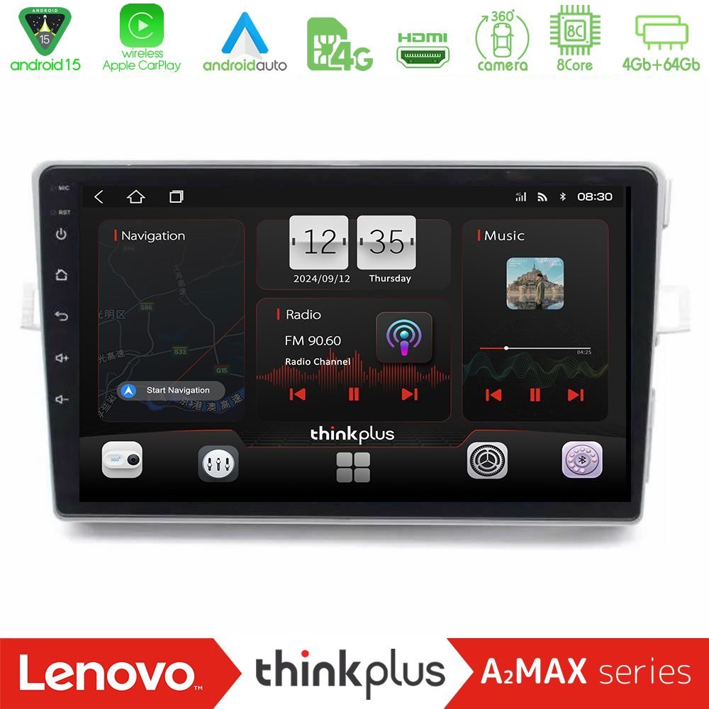 Lenovo Thinkplus A2MAX Series 8Core Android15 4+64GB Toyota Verso 2009-2018 Navigation Multimedia Tablet 9"