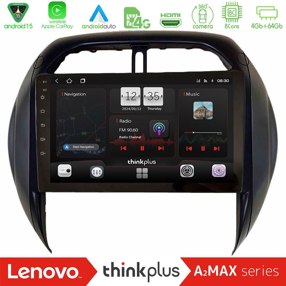 Lenovo Thinkplus A2MAX Series 8Core Android15 4+64GB  Toyota RAV4 2001-2005 (Auto A/C) Navigation Multimedia Tablet 9"