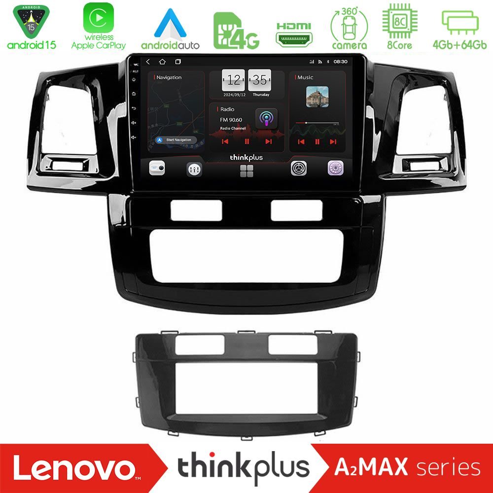 Lenovo Thinkplus A2MAX Series 8Core Android15 4+64GB  Toyota Hilux 2007-2016 Navigation Multimedia Tablet 9"