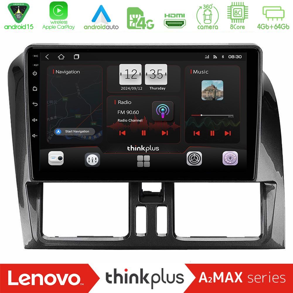 Lenovo Thinkplus A2MAX Series 8Core Android15 4+64GB  Volvo XC60 2009-2012 Navigation Multimedia Tablet 9"