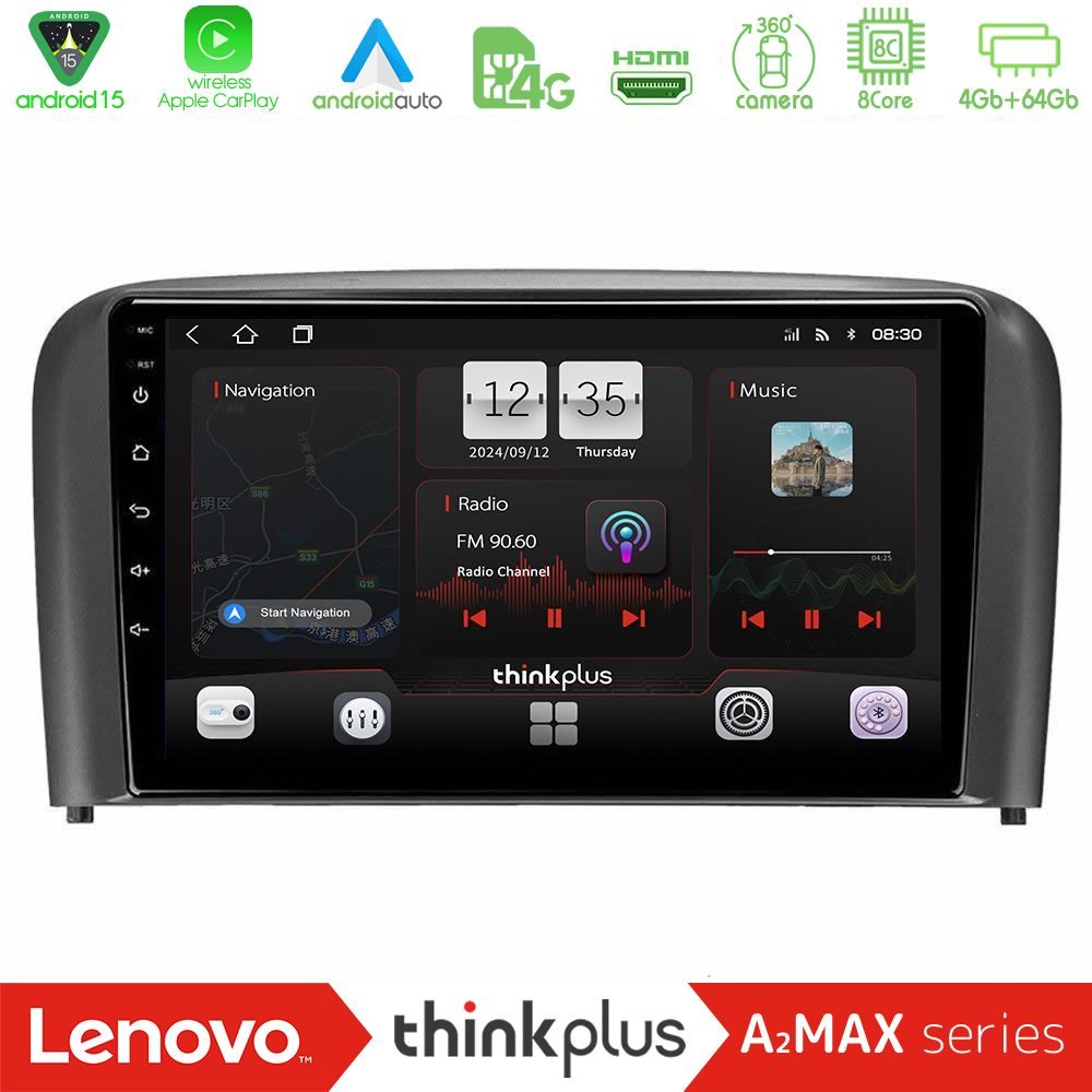 Lenovo Thinkplus A2MAX Series 8Core Android15 4+64GB  Volvo S80 1998-2006 Navigation Multimedia Tablet 9"