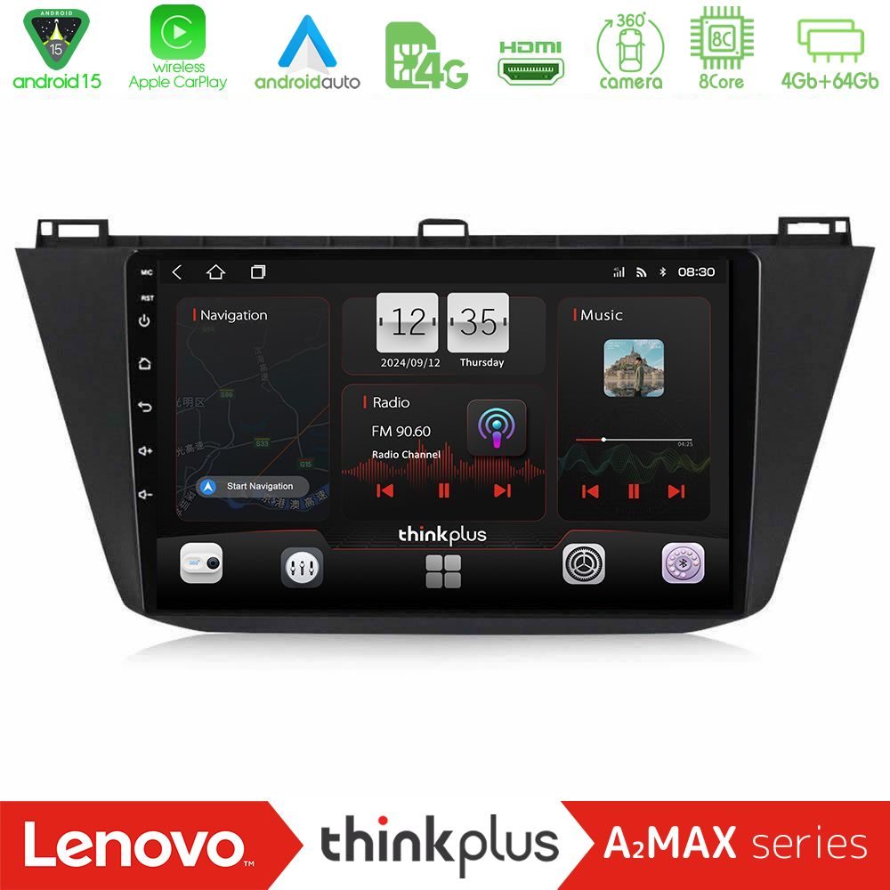 Lenovo Thinkplus A2MAX Series 8Core Android15 4+64GB  Vw Tiguan 2016-2022 Navigation Multimedia Tablet 10"