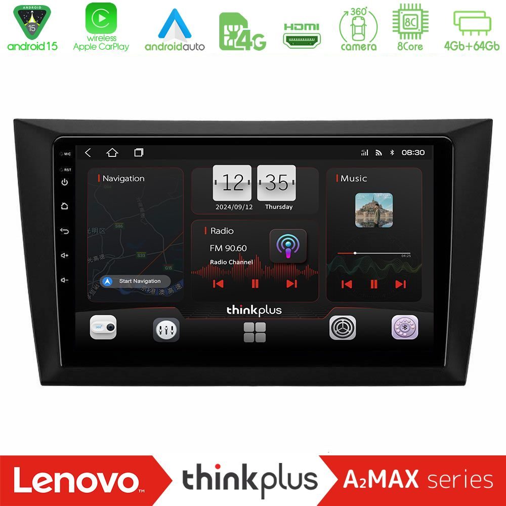 Lenovo Thinkplus A2MAX Series 8Core Android15 4+64GB  Vw Golf 6 Navigation Multimedia Tablet 9"