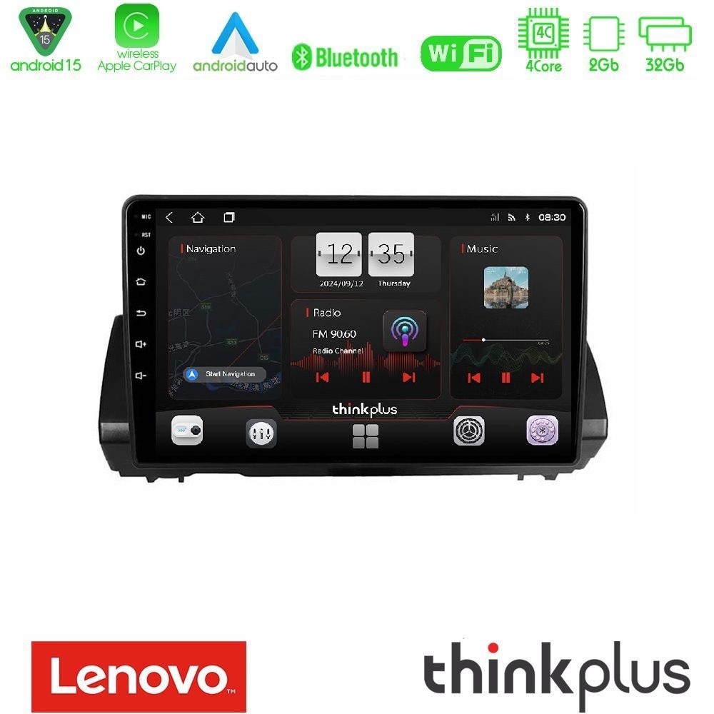 Lenovo Thinkplus Series 4Core Android15 2+32GB Dacia Sandero/Logan/Jogger 2022-> Navigation Multimedia Tablet 9" Με Carplay & Android Auto