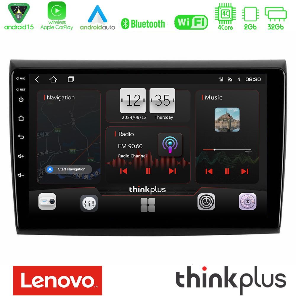 Lenovo Thinkplus Series 4Core Android15 2+32GB  Fiat Bravo Navigation Multimedia Tablet 9" Με Carplay & Android Auto