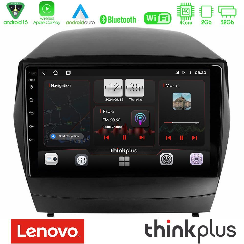 Lenovo Thinkplus Series 4Core Android15 2+32GB  Hyundai IX35 Auto A/C Navigation Multimedia Tablet 9" Με Carplay & Android Auto