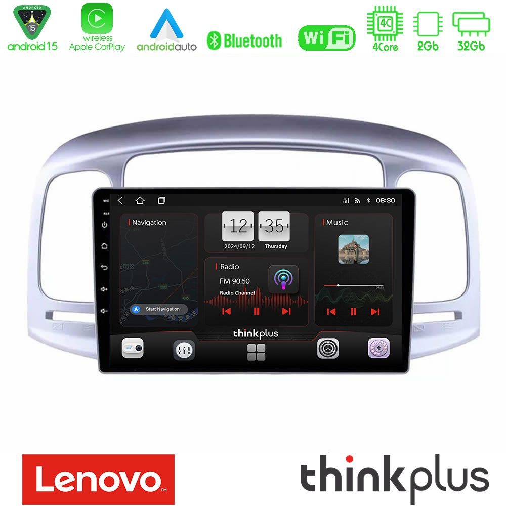 Lenovo Thinkplus Series 4Core Android15 2+32GB Hyundai Accent 2006-2011 Navigation Multimedia Tablet 9" Με Carplay & Android Auto