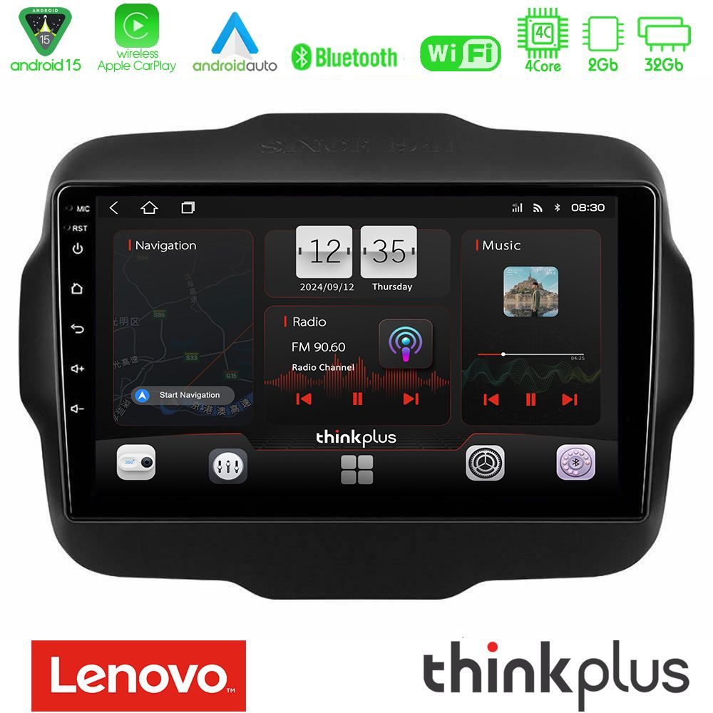 Lenovo Thinkplus Series 4Core Android15 2+32GB  Jeep Renegade 2015-2019 Navigation Multimedia Tablet 9" Με Carplay & Android Auto