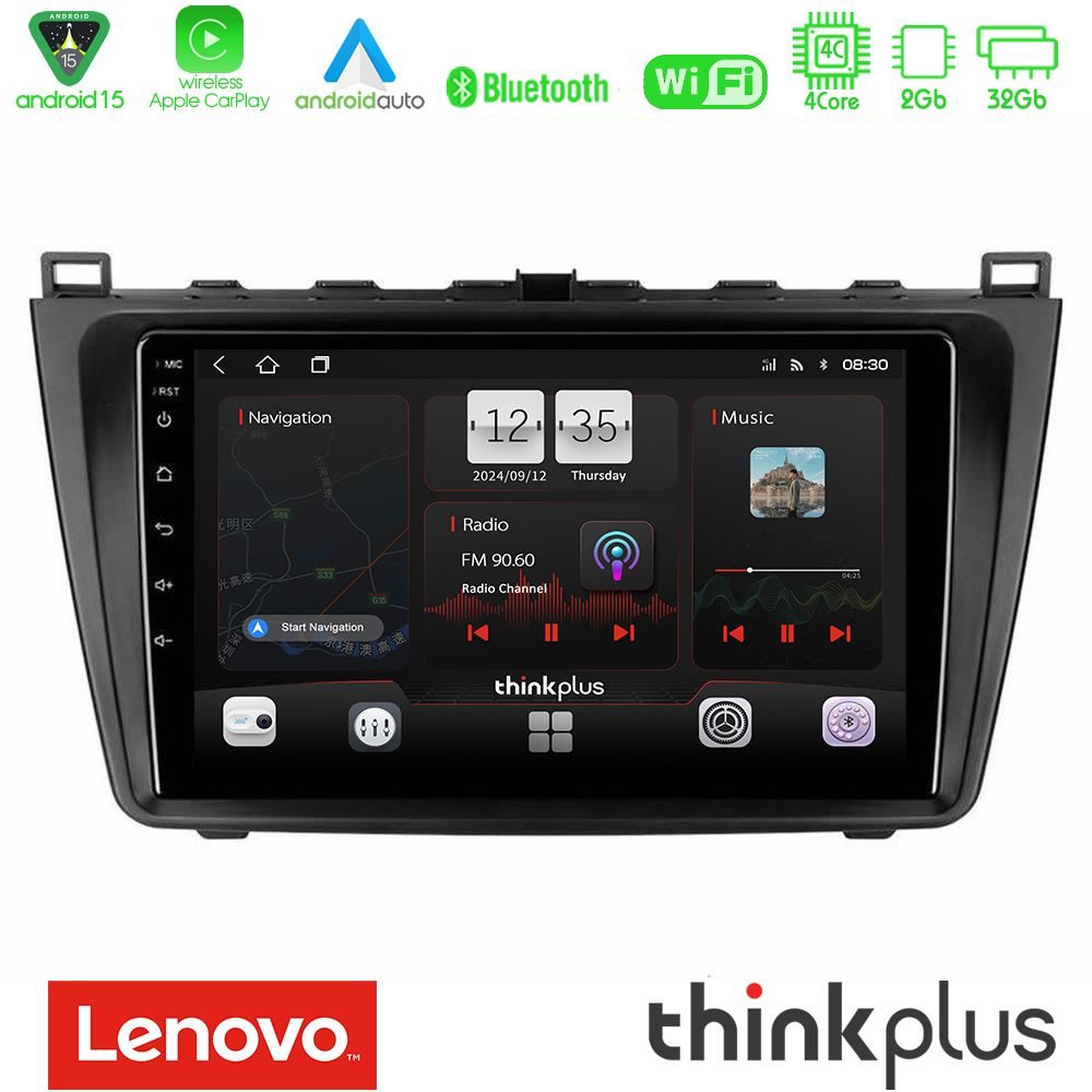 Lenovo Thinkplus Series 4Core Android15 2+32GB  Mazda 6 2008-2012 Navigation Multimedia Tablet 9" Με Carplay & Android Auto