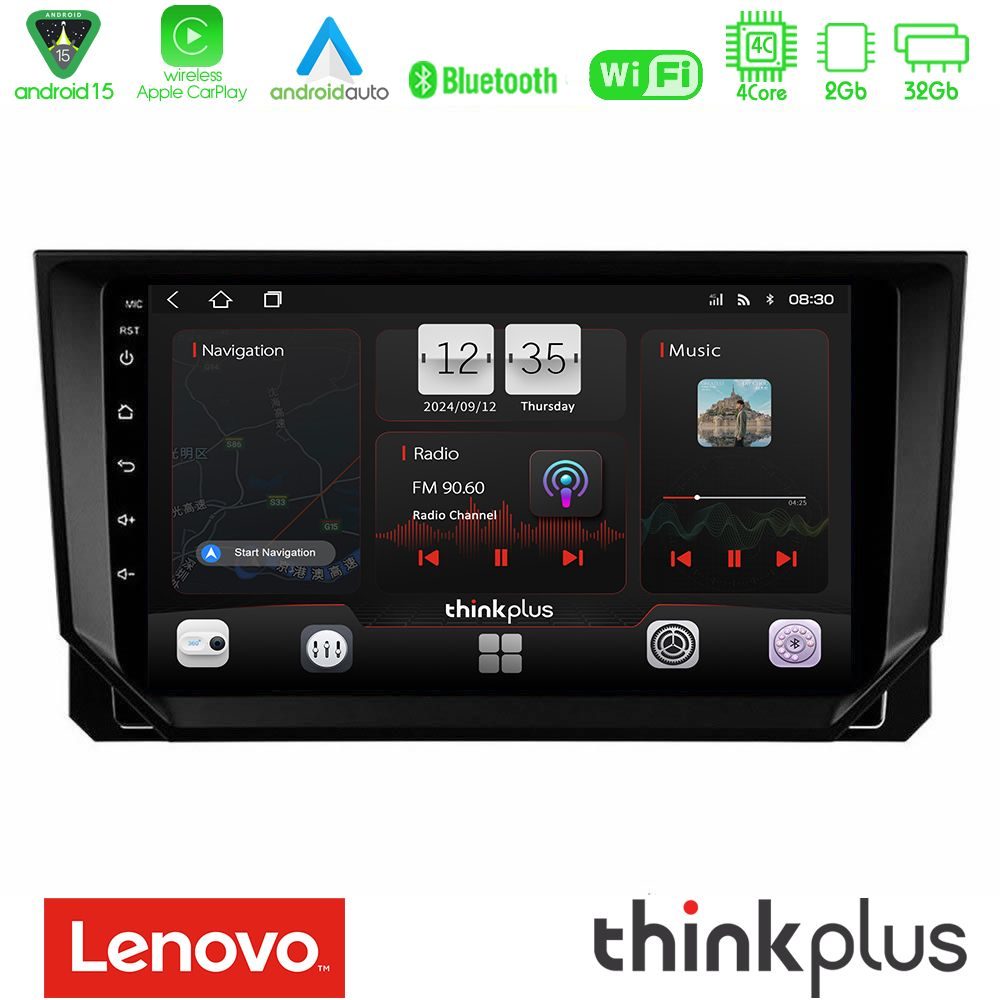 Lenovo Thinkplus Series 4Core Android15 2+32GB Seat Arona/Ibiza Navigation Multimedia Tablet 9" Με Carplay & Android Auto