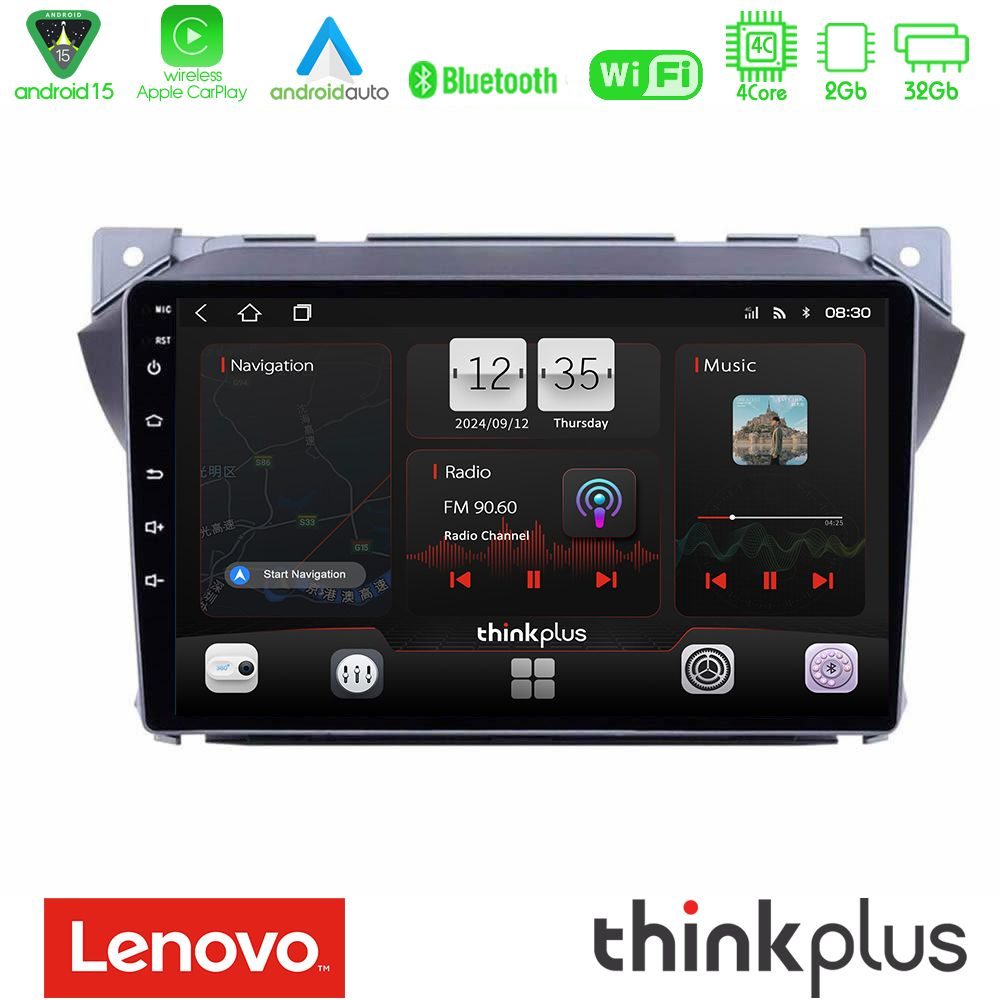 Lenovo Thinkplus Series 4Core Android15 2+32GB Suzuki Alto & Nissan Pixo Navigation Multimedia Tablet 9" Με Carplay & Android Auto