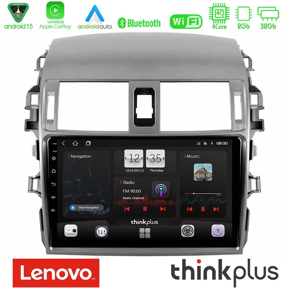 Lenovo Thinkplus Series 4Core Android15 2+32GB Toyota Corolla 2008-2010 Navigation Multimedia Tablet 9" Με Carplay & Android Auto