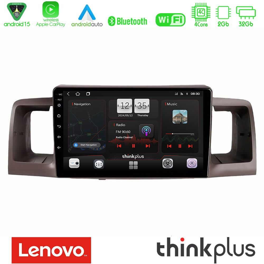 Lenovo Thinkplus Series 4Core Android15 2+32GB Toyota Corolla 2002-2006 Navigation Multimedia Tablet 9" Με Carplay & Android Auto