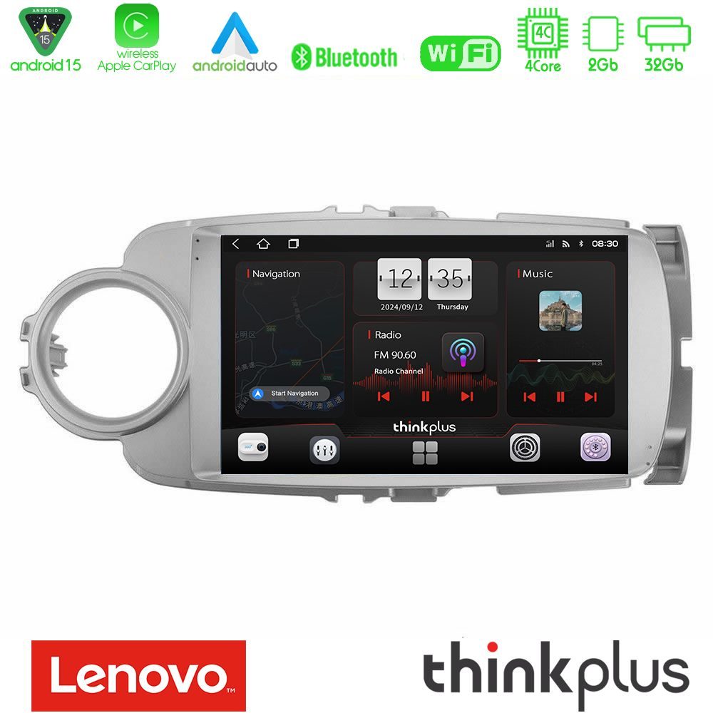 Lenovo Thinkplus Series 4Core Android15 2+32GB  Toyota Yaris Navigation Multimedia Tablet 9" Με Carplay & Android Auto