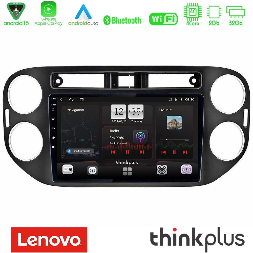 Lenovo Thinkplus Series 4Core Android15 2+32GB  VW Tiguan Navigation Multimedia Tablet 9" (23mm alarm button) Με Carplay & Android Auto