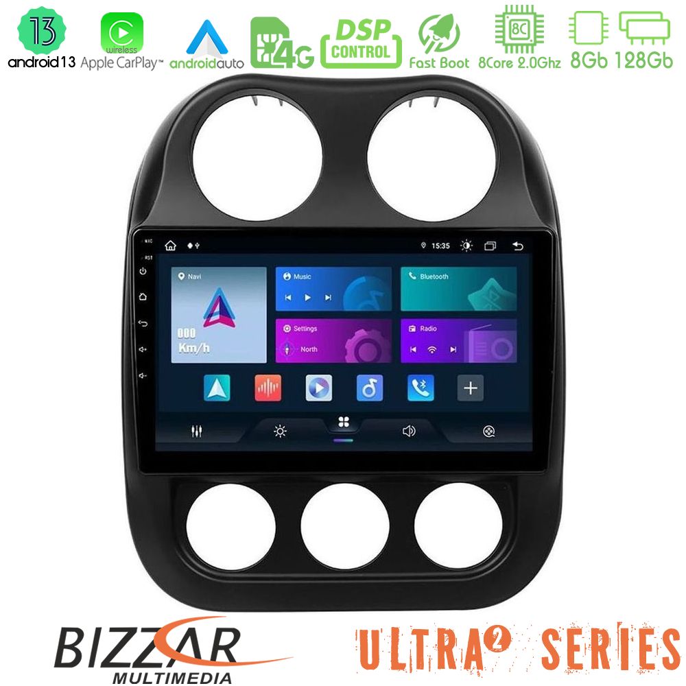 Bizzar Ultra Series Jeep Compass 2010-2016 8core Android13 8+128GB Navigation Multimedia Tablet 10"