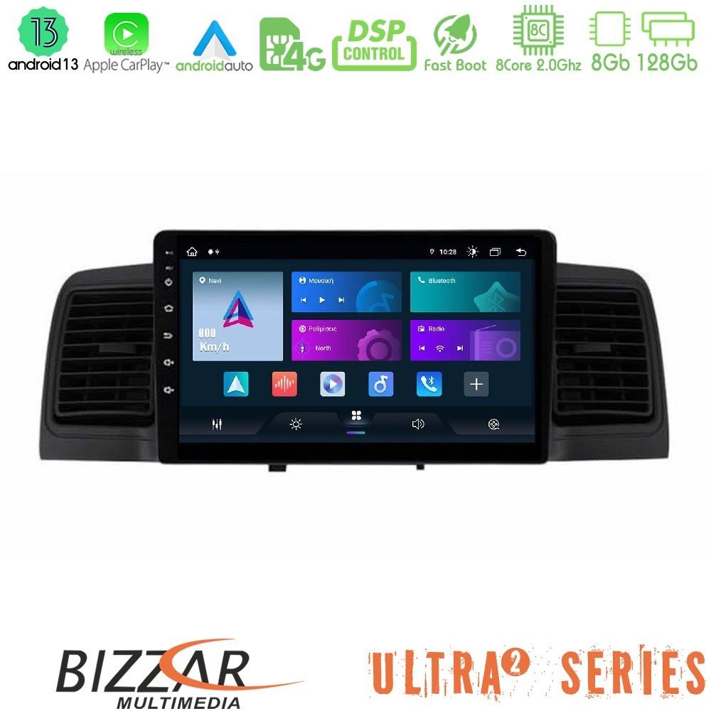 Bizzar Ultra Series Toyota Corolla 2002-2006 8Core Android13 8+128GB Navigation Multimedia Tablet 9"