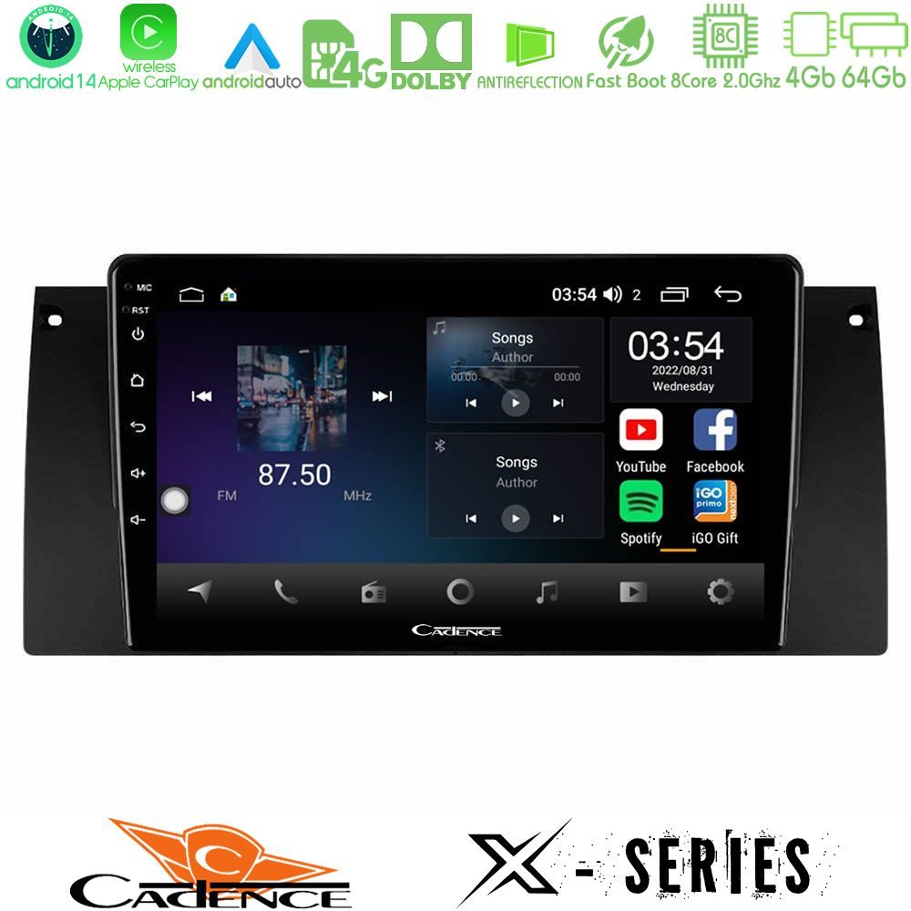Cadence X Series BMW 5 Series (E39) / X5 (E53) 8core Android 14 4+64GB Navigation Multimedia Tablet 9"