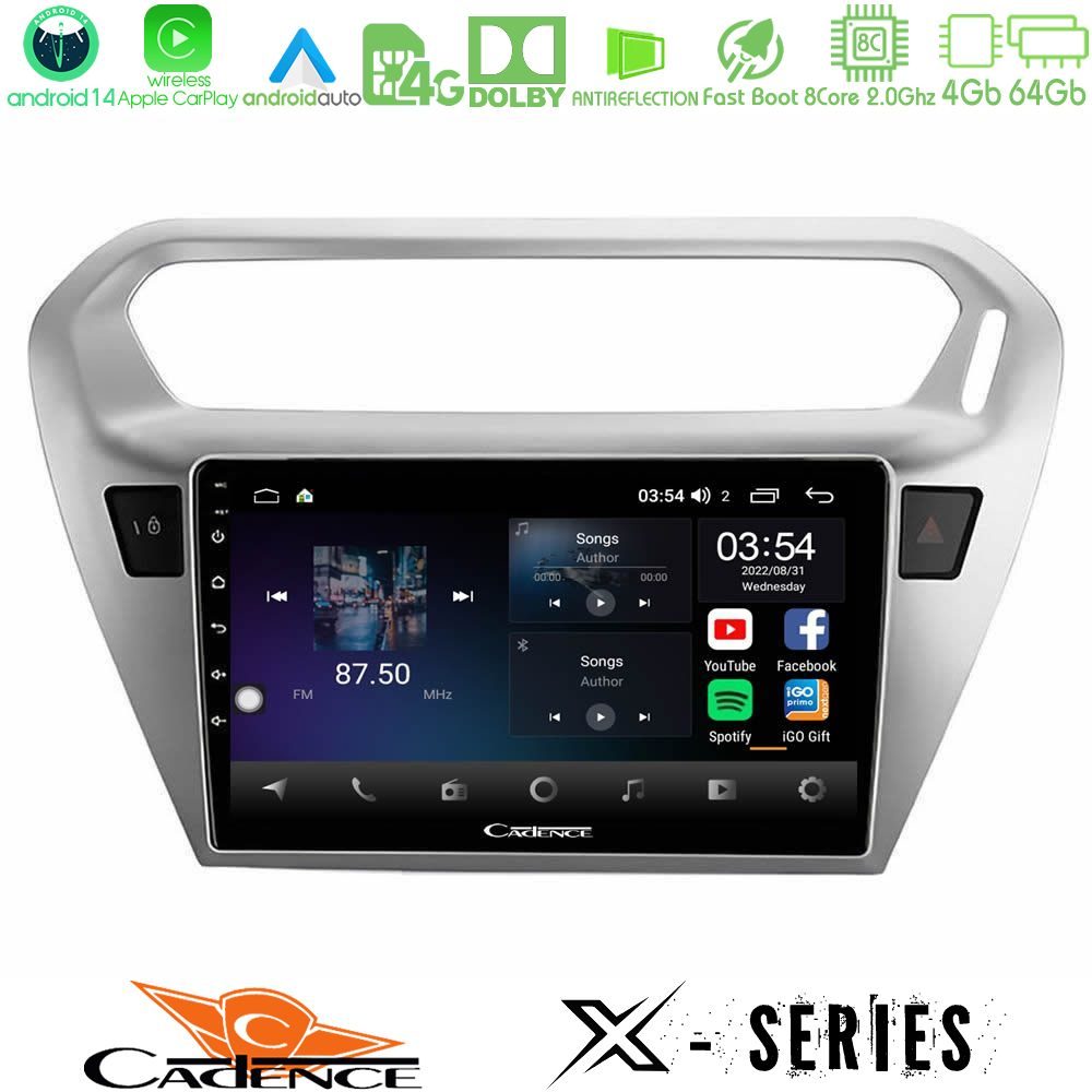 Cadence X Series Citroen C-Elysee / Peugeot 301 8Core Android 14 4+64GB Navigation Multimedia Tablet 9"