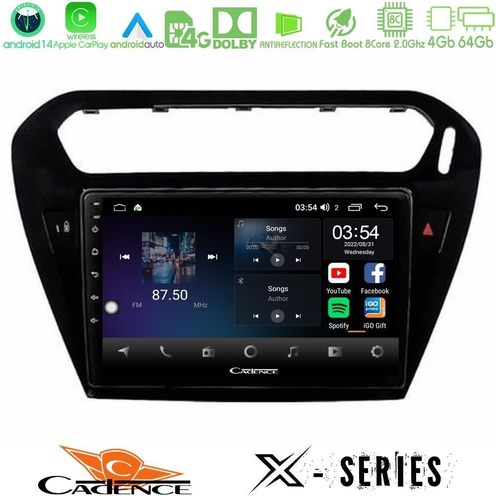 Cadence X Series Citroen C-Elysee / Peugeot 301 8core Android 14 4+64GB Navigation Multimedia Tablet 9"