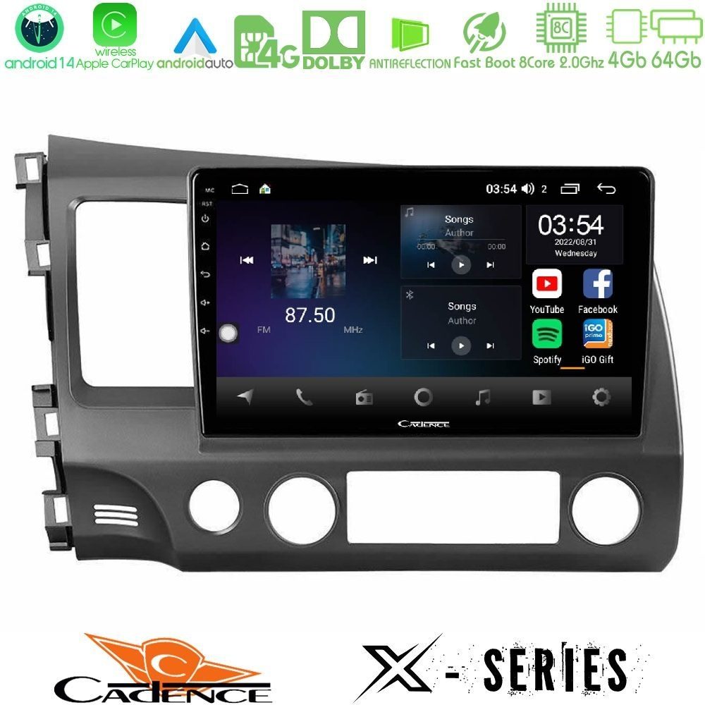 Cadence X Series Honda Civic 2006-2011 8core Android 14 4+64GB Navigation Multimedia Tablet 10"