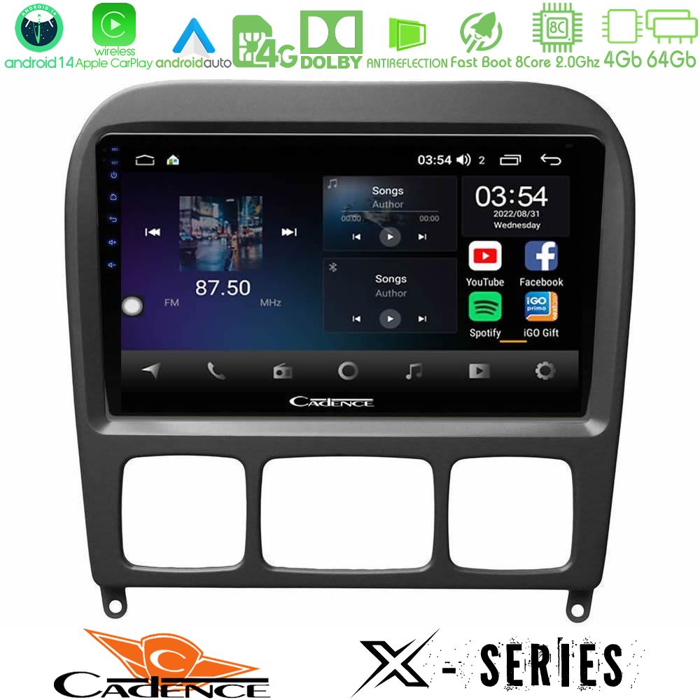 Cadence X Series Mercedes S Class 1999-2004 (W220) 8core Android 14 4+64GB Navigation Multimedia Tablet 9"