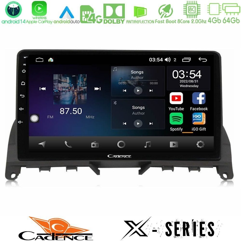 Cadence X Series Mercedes C-Class W204 2008-2011 8core Android 14 4+64GB Navigation Multimedia Tablet 9"