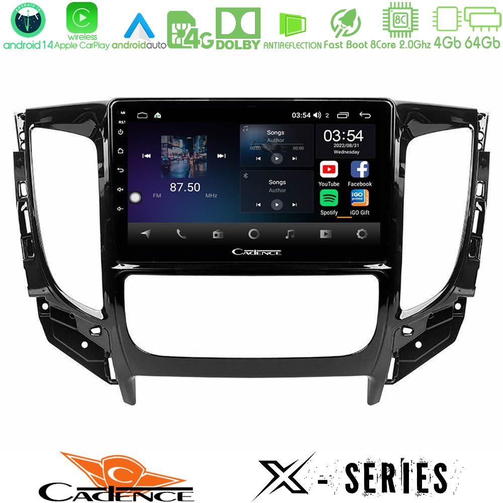 Cadence X Series Mitsubishi L200 2016-> & Fiat Fullback (Auto A/C) 8core Android 14 4+64GB Navigation Multimedia Tablet 9"