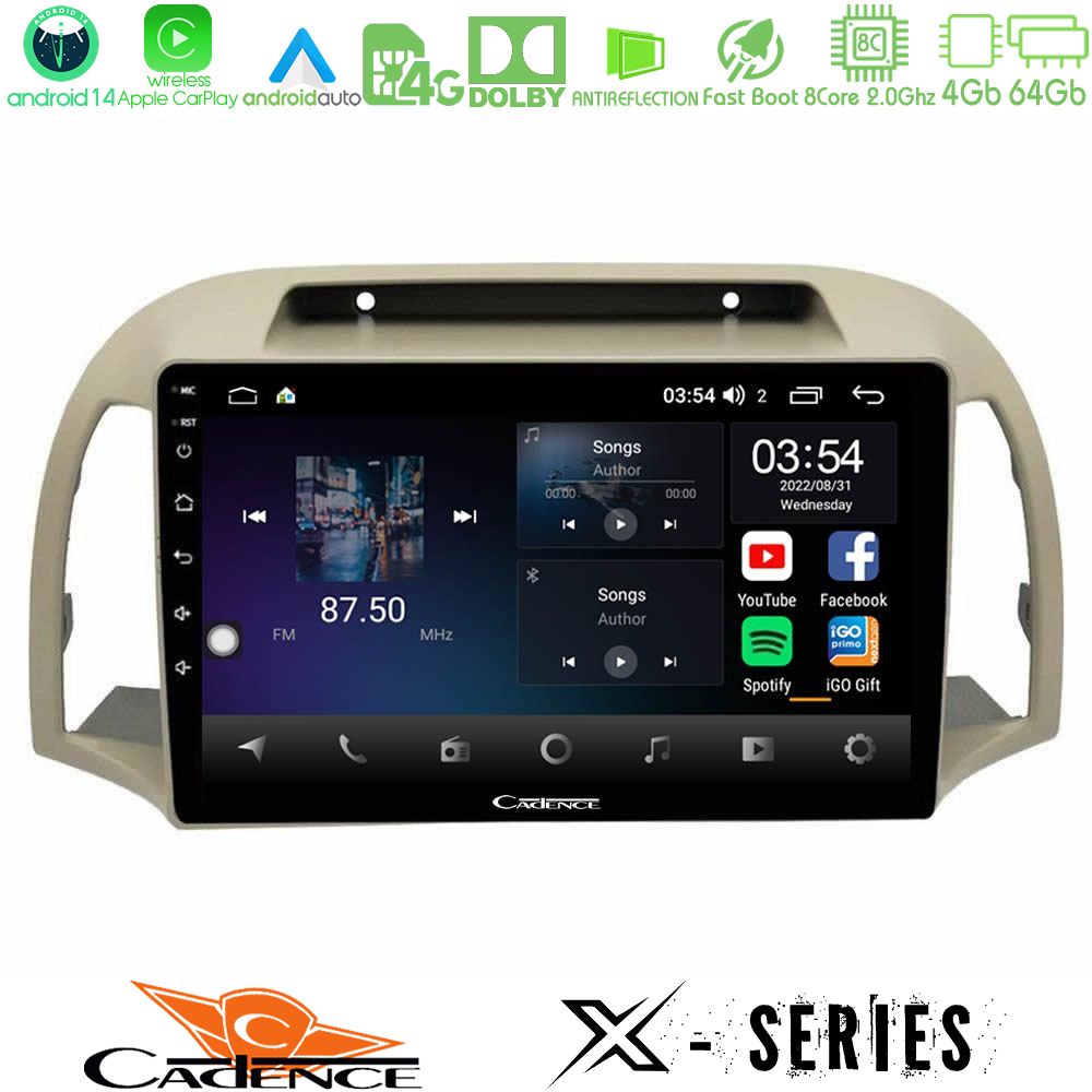 Cadence X Series Nissan Micra K12 2002-2010 8core Android 14 4+64GB Navigation Multimedia Tablet 9"