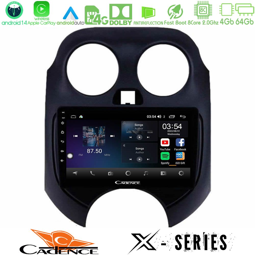 Cadence X Series Nissan Micra 2011-2014 8core Android 14 4+64GB Navigation Multimedia Tablet 9"