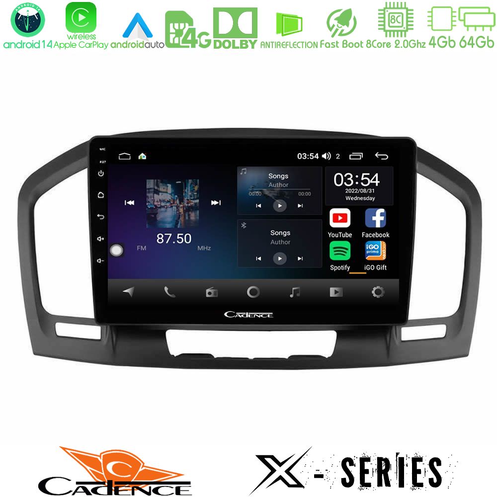 Cadence X Series Opel Insignia 2008-2013 8core Android 14 4+64GB Navigation Multimedia Tablet 9"