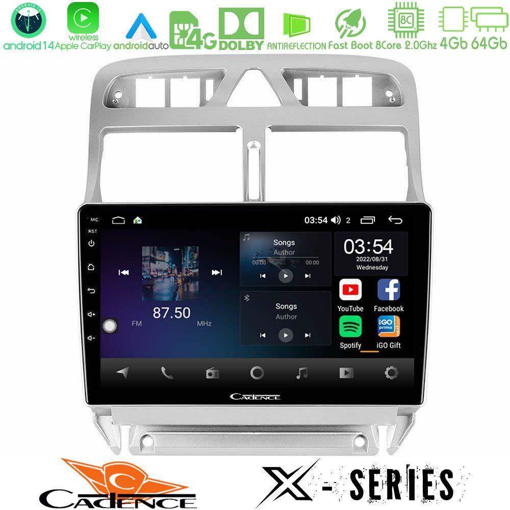 Cadence X Series Peugeot 307 2002-2008 8core Android 14 4+64GB Navigation Multimedia Tablet 9"