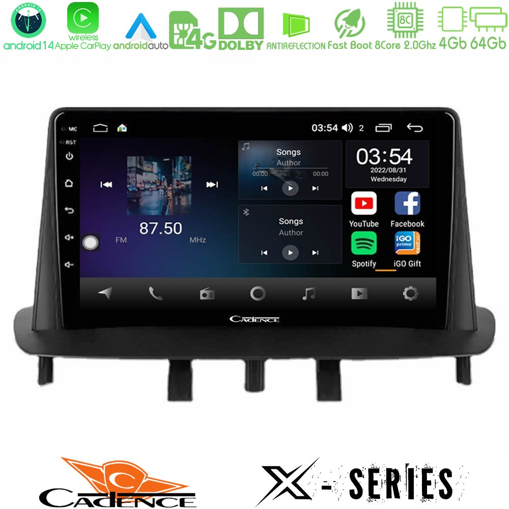 Cadence X Series Renault Megane 3 2009-2015 8Core Android 14 4+64GB Navigation Multimedia Tablet 9"