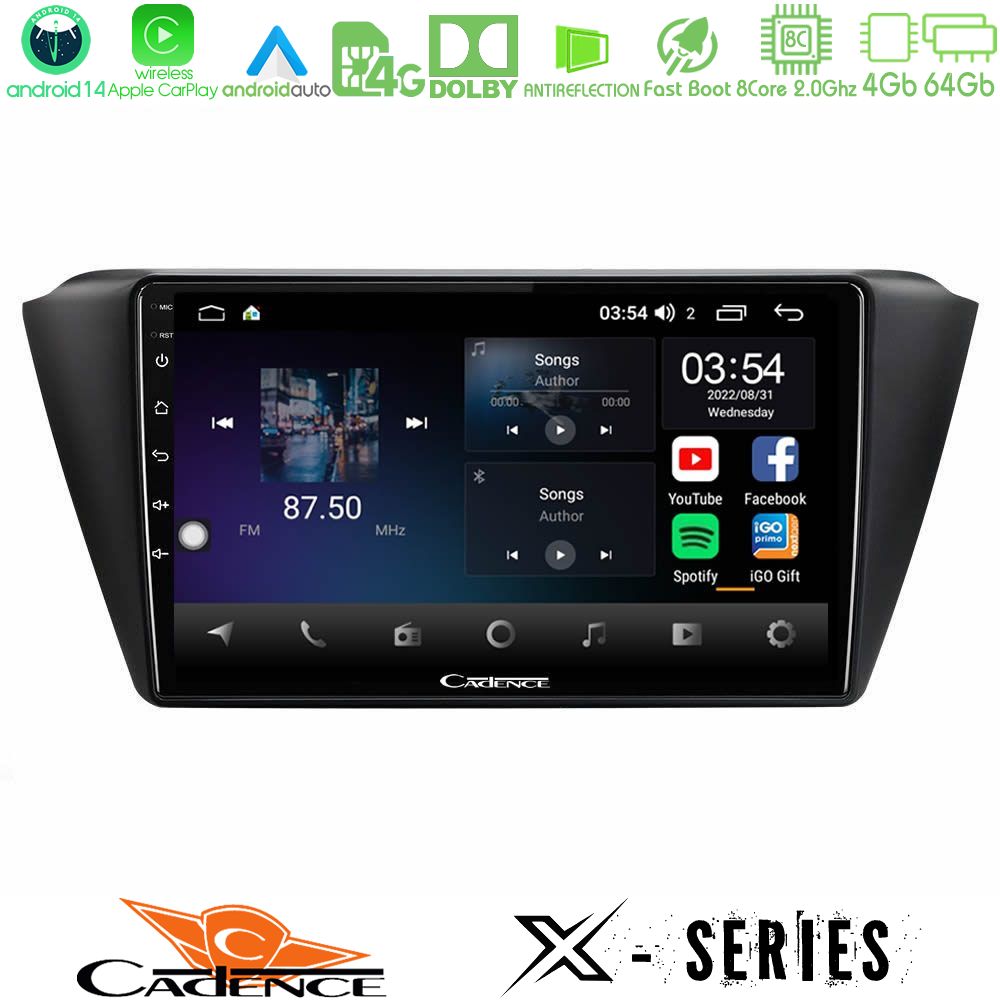 Cadence X Series Skoda Fabia 2015-2021 8core Android 14 4+64GB Navigation Multimedia Tablet 9"