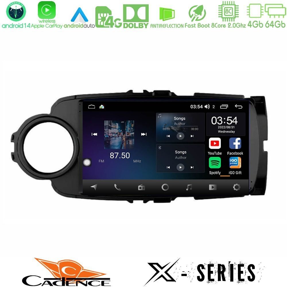 Cadence X Series Toyota Yaris 8core Android 14 4+64GB Navigation Multimedia Tablet 9"
