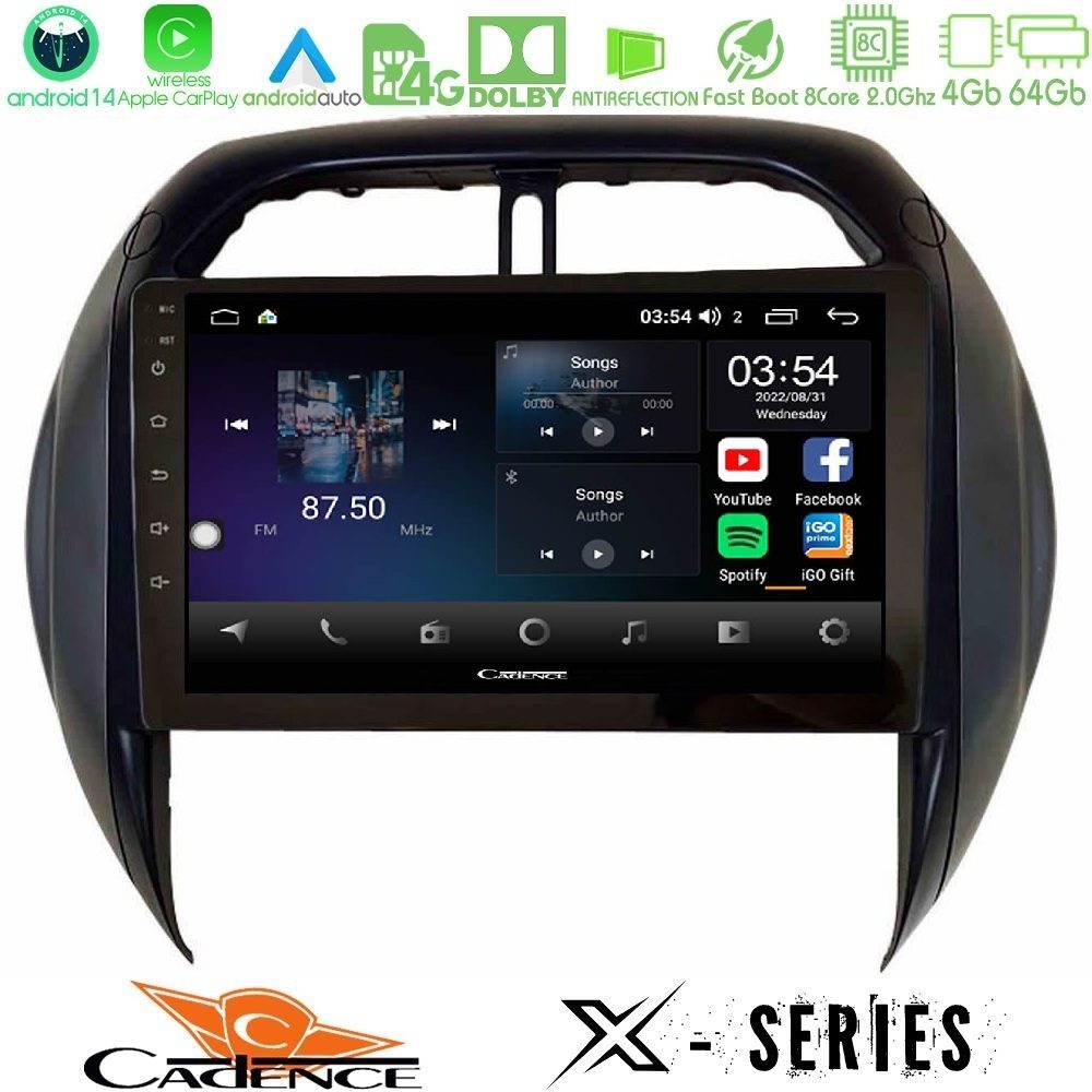 Cadence X Series Toyota RAV4 2001 – 2005 8core Android 14 4+64GB Navigation Multimedia Tablet 9"