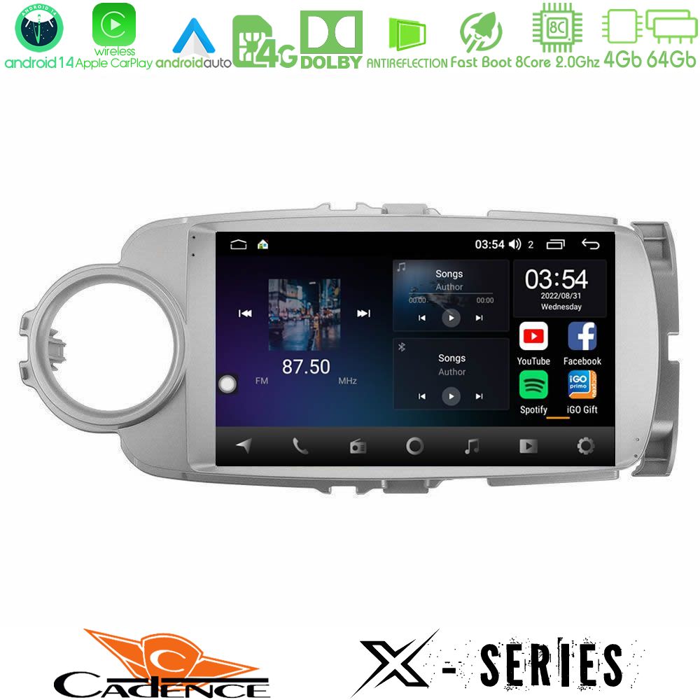 Cadence X Series Toyota Yaris 8core Android 14 4+64GB Navigation Multimedia Tablet 9"