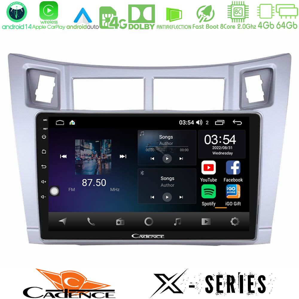 Cadence X Series Toyota Yaris 8core Android 14 4+64GB Navigation Multimedia Tablet 9" (Ασημί Χρώμα)