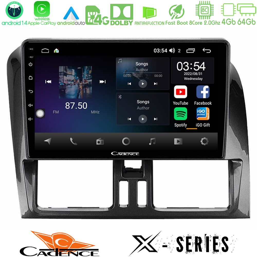 Cadence X Series Volvo XC60 2009-2012 8core Android 14 4+64GB Navigation Multimedia Tablet 9"