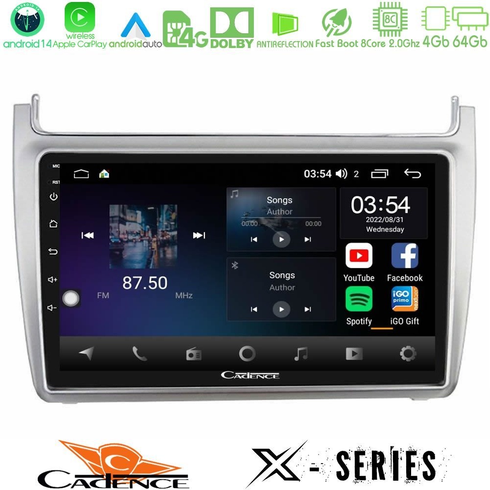 Cadence X Series Vw Polo 2014-2017 8core Android 14 4+64GB Navigation Multimedia Tablet 9" (Silver)