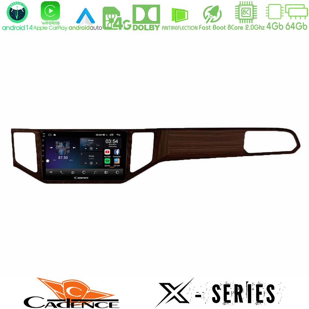 Cadence X Series VW Sportsvan 2014-2020 8core Android 14 4+64GB Navigation Multimedia Tablet 9" (Ξύλινη απόχρωση)