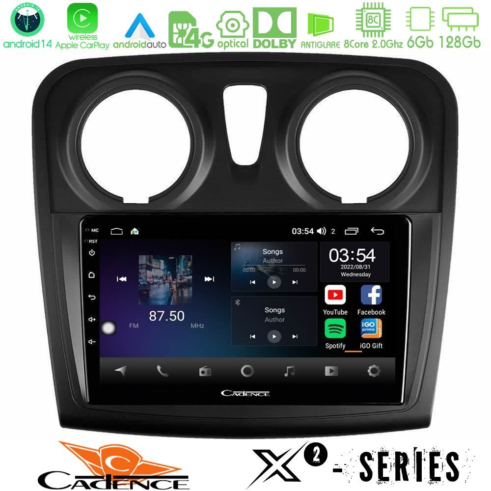 Cadence X2 Series 8Core Android14 6+128GB Dacia Dokker 2014-2021 Navigation Multimedia Tablet 9"