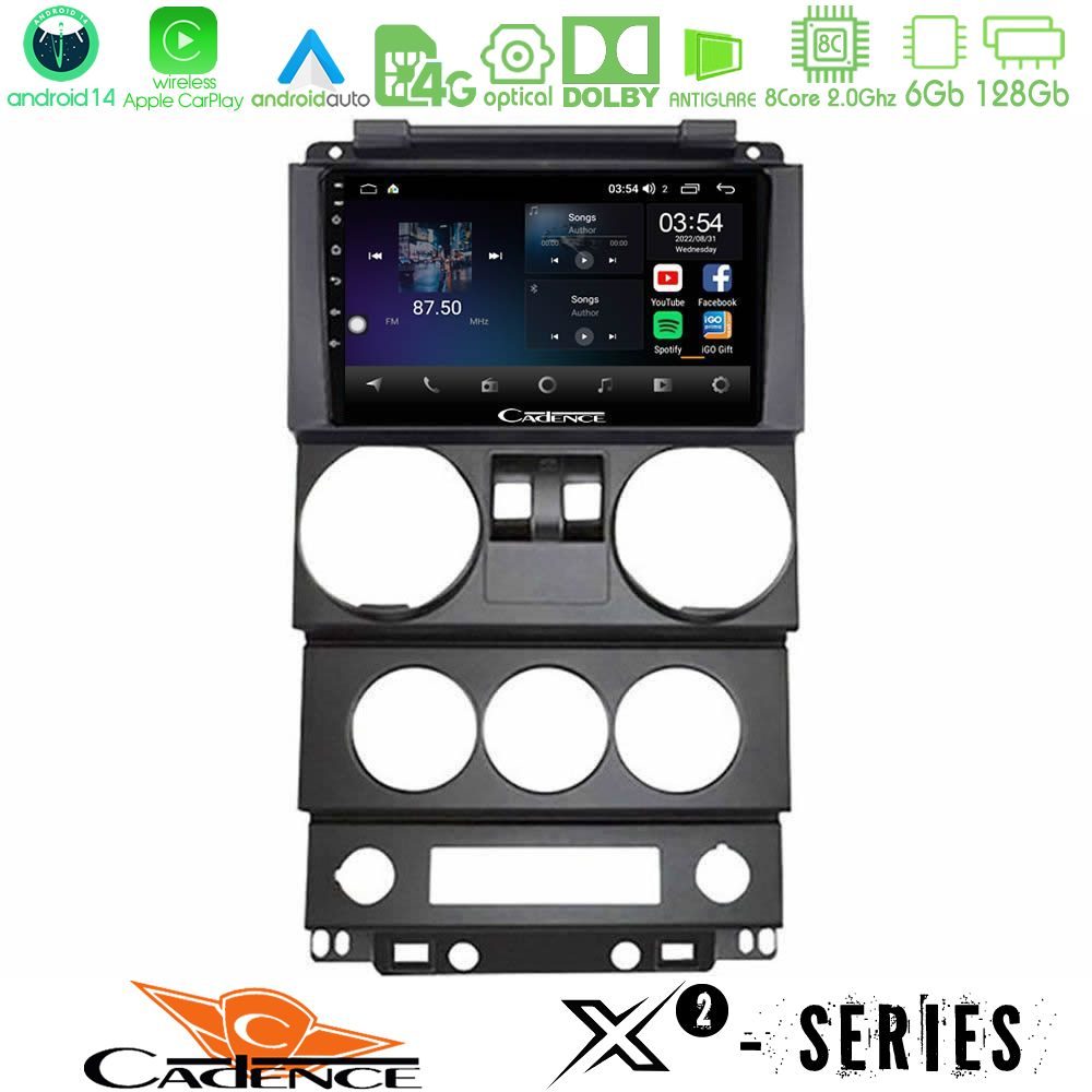 Cadence X2 Series 8Core Android14 6+128GB Jeep Wrangler 2Door 2008-2010 Navigation Multimedia Tablet 9"