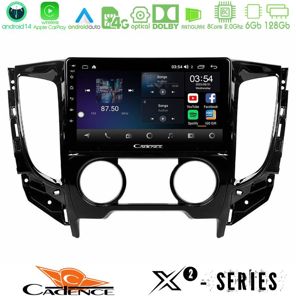 Cadence X2 Series 8Core Android14 6+128GB Mitsubishi L200 2016-> amp; Fiat Fullback (Manual A/C) Navigation Multimedia Tablet 9"