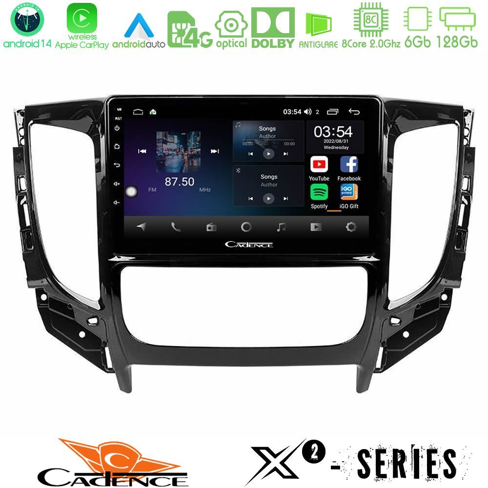 Cadence X2 Series 8Core Android14 6+128GB Mitsubishi L200 2016-> amp; Fiat Fullback (Auto A/C) Navigation Multimedia Tablet 9"