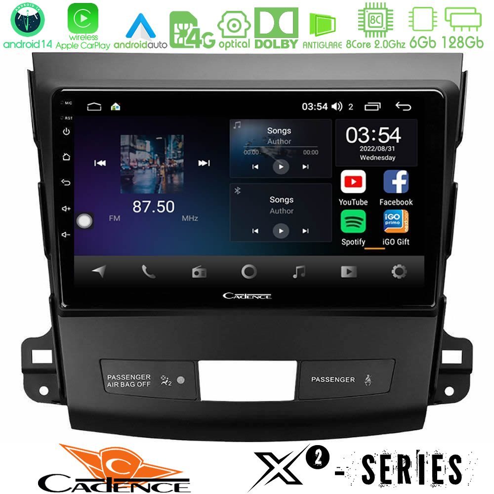 Cadence X2 Series 8Core Android14 6+128GB Mitsubishi Outlander/Citroen C-Crosser/Peugeot 4007 Navigation Multimedia Tablet 9"